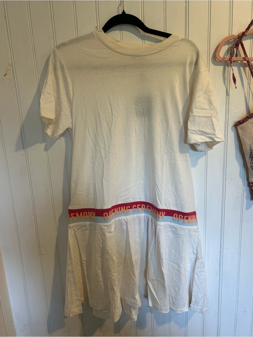Opening Ceremony Cream Kids Dress with Pink and Red Logo Band